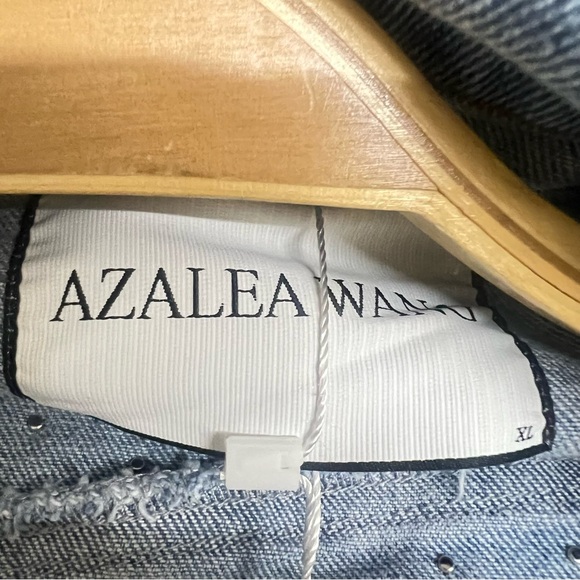 New Azalea Wang Alex Denim Draped Studded Jacket - Picture 7 of 8